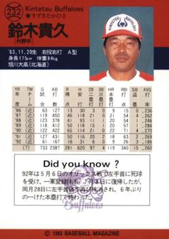 1993 BBM #232 Takahisa Suzuki Back