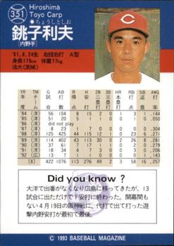 1993 BBM #351 Toshio Choshi Back