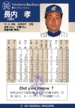 1993 BBM #360 Takashi Osanai Back