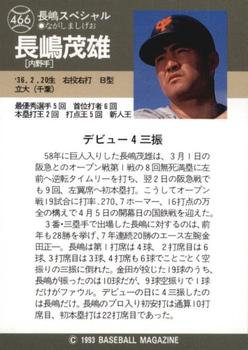 1993 BBM #466 Shigeo Nagashima Back