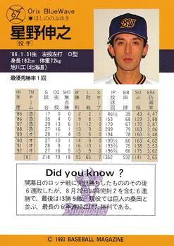 1993 BBM #67 Nobuyuki Hoshino Back