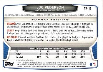 2013 Bowman Draft Picks & Prospects - Chrome Top Prospects #TP-13 Joc Pederson Back