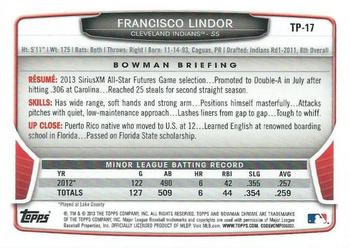 2013 Bowman Draft Picks & Prospects - Chrome Top Prospects #TP-17 Francisco Lindor Back