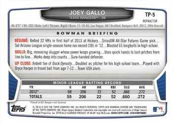 2013 Bowman Draft Picks & Prospects - Chrome Top Prospects Black Wave Refractors #TP-5 Joey Gallo Back