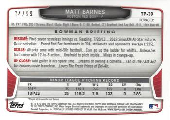 2013 Bowman Draft Picks & Prospects - Chrome Top Prospects Blue Refractors #TP-39 Matt Barnes Back