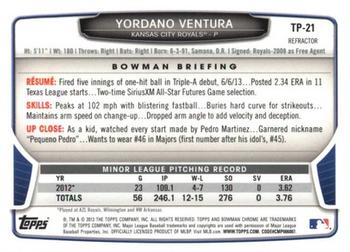 2013 Bowman Draft Picks & Prospects - Chrome Top Prospects Blue Wave Refractors #TP-21 Yordano Ventura Back