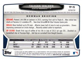 2013 Bowman Draft Picks & Prospects - Chrome Top Prospects Blue Wave Refractors #TP-15 Taijuan Walker Back