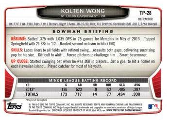 2013 Bowman Draft Picks & Prospects - Chrome Top Prospects Blue Wave Refractors #TP-28 Kolten Wong Back