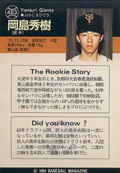 1994 BBM #483 Hideki Okajima Back
