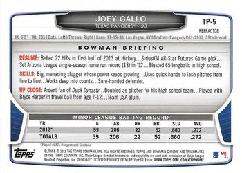2013 Bowman Draft Picks & Prospects - Chrome Top Prospects Refractors #TP-5 Joey Gallo Back