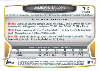 2013 Bowman Draft Picks & Prospects - Chrome Top Prospects Refractors #TP-12 Jameson Taillon Back