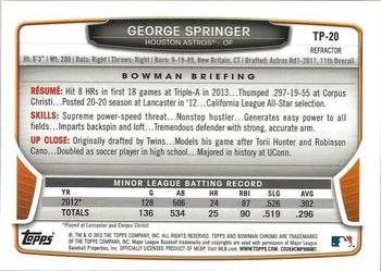 2013 Bowman Draft Picks & Prospects - Chrome Top Prospects Refractors #TP-20 George Springer Back