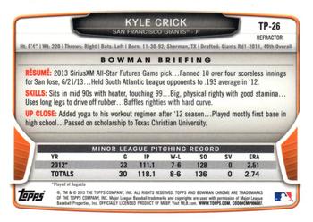 2013 Bowman Draft Picks & Prospects - Chrome Top Prospects Refractors #TP-26 Kyle Crick Back