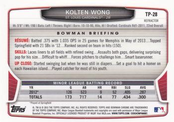 2013 Bowman Draft Picks & Prospects - Chrome Top Prospects Refractors #TP-28 Kolten Wong Back