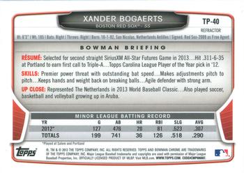 2013 Bowman Draft Picks & Prospects - Chrome Top Prospects Refractors #TP-40 Xander Bogaerts Back