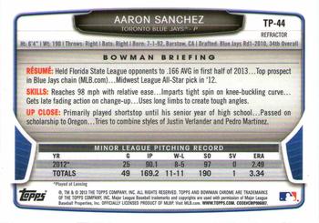 2013 Bowman Draft Picks & Prospects - Chrome Top Prospects Refractors #TP-44 Aaron Sanchez Back