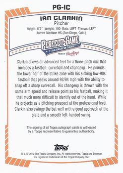 2013 Bowman Draft Picks & Prospects - Perfect Game All-American Classic Autographs #PG-IC Ian Clarkin Back
