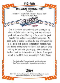 2013 Bowman Draft Picks & Prospects - Perfect Game All-American Classic Autographs #PG-RM Reese McGuire Back