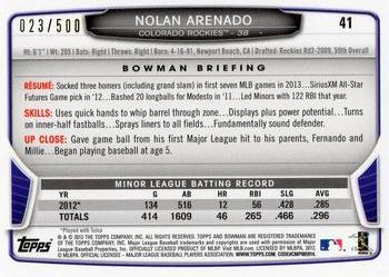 2013 Bowman Draft Picks & Prospects - Blue #41 Nolan Arenado Back
