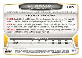 2013 Bowman Draft Picks & Prospects - Draft Picks #BDPP5 Austin Meadows Back