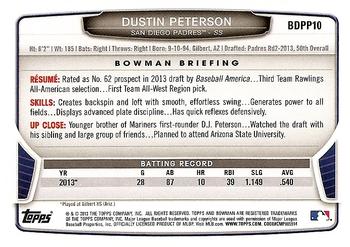 2013 Bowman Draft Picks & Prospects - Draft Picks #BDPP10 Dustin Peterson Back