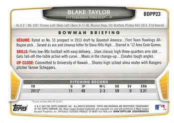 2013 Bowman Draft Picks & Prospects - Draft Picks #BDPP23 Blake Taylor Back