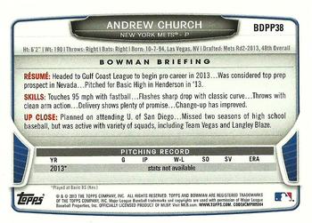 2013 Bowman Draft Picks & Prospects - Draft Picks #BDPP38 Andrew Church Back