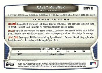 2013 Bowman Draft Picks & Prospects - Draft Picks #BDPP39 Casey Meisner Back