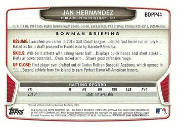 2013 Bowman Draft Picks & Prospects - Draft Picks #BDPP44 Jan Hernandez Back