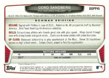 2013 Bowman Draft Picks & Prospects - Draft Picks #BDPP45 Cord Sandberg Back