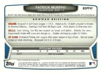 2013 Bowman Draft Picks & Prospects - Draft Picks #BDPP47 Patrick Murphy Back