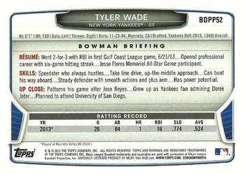 2013 Bowman Draft Picks & Prospects - Draft Picks #BDPP52 Tyler Wade Back