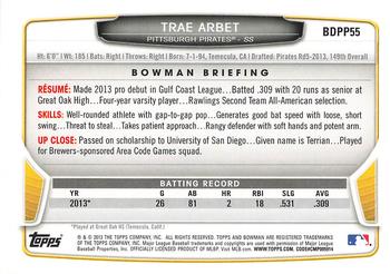 2013 Bowman Draft Picks & Prospects - Draft Picks #BDPP55 Trae Arbet Back