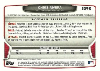 2013 Bowman Draft Picks & Prospects - Draft Picks #BDPP62 Chris Rivera Back