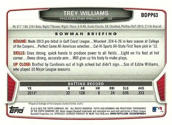 2013 Bowman Draft Picks & Prospects - Draft Picks #BDPP63 Trey Williams Back