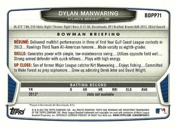 2013 Bowman Draft Picks & Prospects - Draft Picks #BDPP71 Dylan Manwaring Back
