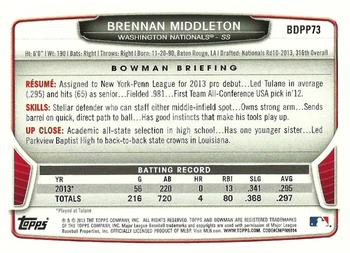 2013 Bowman Draft Picks & Prospects - Draft Picks #BDPP73 Brennan Middleton Back