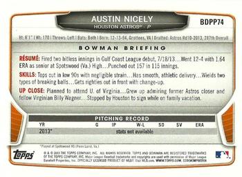 2013 Bowman Draft Picks & Prospects - Draft Picks #BDPP74 Austin Nicely Back
