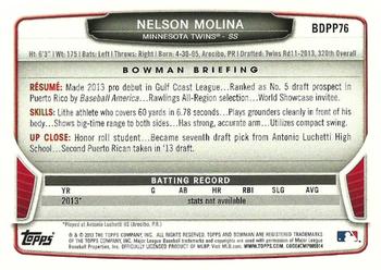 2013 Bowman Draft Picks & Prospects - Draft Picks #BDPP76 Nelson Molina Back