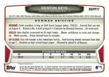 2013 Bowman Draft Picks & Prospects - Draft Picks #BDPP77 Denton Keys Back