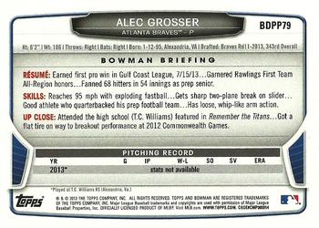 2013 Bowman Draft Picks & Prospects - Draft Picks #BDPP79 Alec Grosser Back