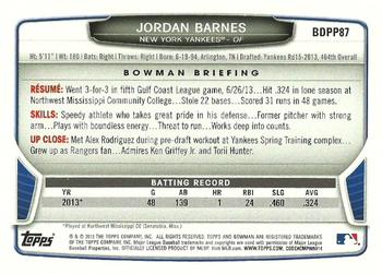 2013 Bowman Draft Picks & Prospects - Draft Picks #BDPP87 Jordan Barnes Back