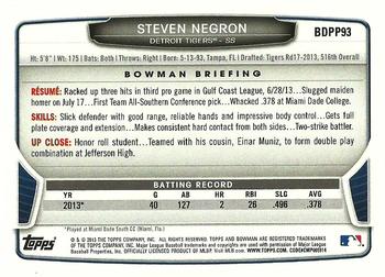2013 Bowman Draft Picks & Prospects - Draft Picks #BDPP93 Steven Negron Back