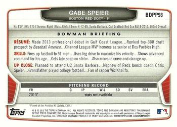 2013 Bowman Draft Picks & Prospects - Draft Picks #BDPP98 Gabe Speier Back