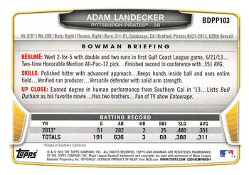 2013 Bowman Draft Picks & Prospects - Draft Picks #BDPP103 Adam Landecker Back