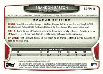 2013 Bowman Draft Picks & Prospects - Draft Picks #BDPP111 Brandon Easton Back