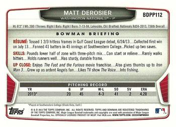 2013 Bowman Draft Picks & Prospects - Draft Picks #BDPP112 Matt Derosier Back