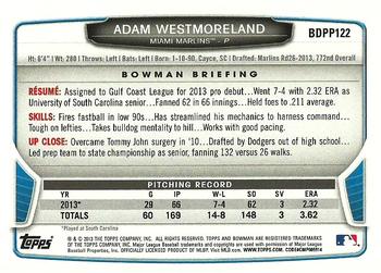 2013 Bowman Draft Picks & Prospects - Draft Picks #BDPP122 Adam Westmoreland Back