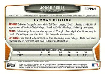 2013 Bowman Draft Picks & Prospects - Draft Picks #BDPP128 Jorge Perez Back