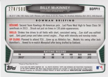 2013 Bowman Draft Picks & Prospects - Draft Picks Blue #BDPP11 Billy McKinney Back